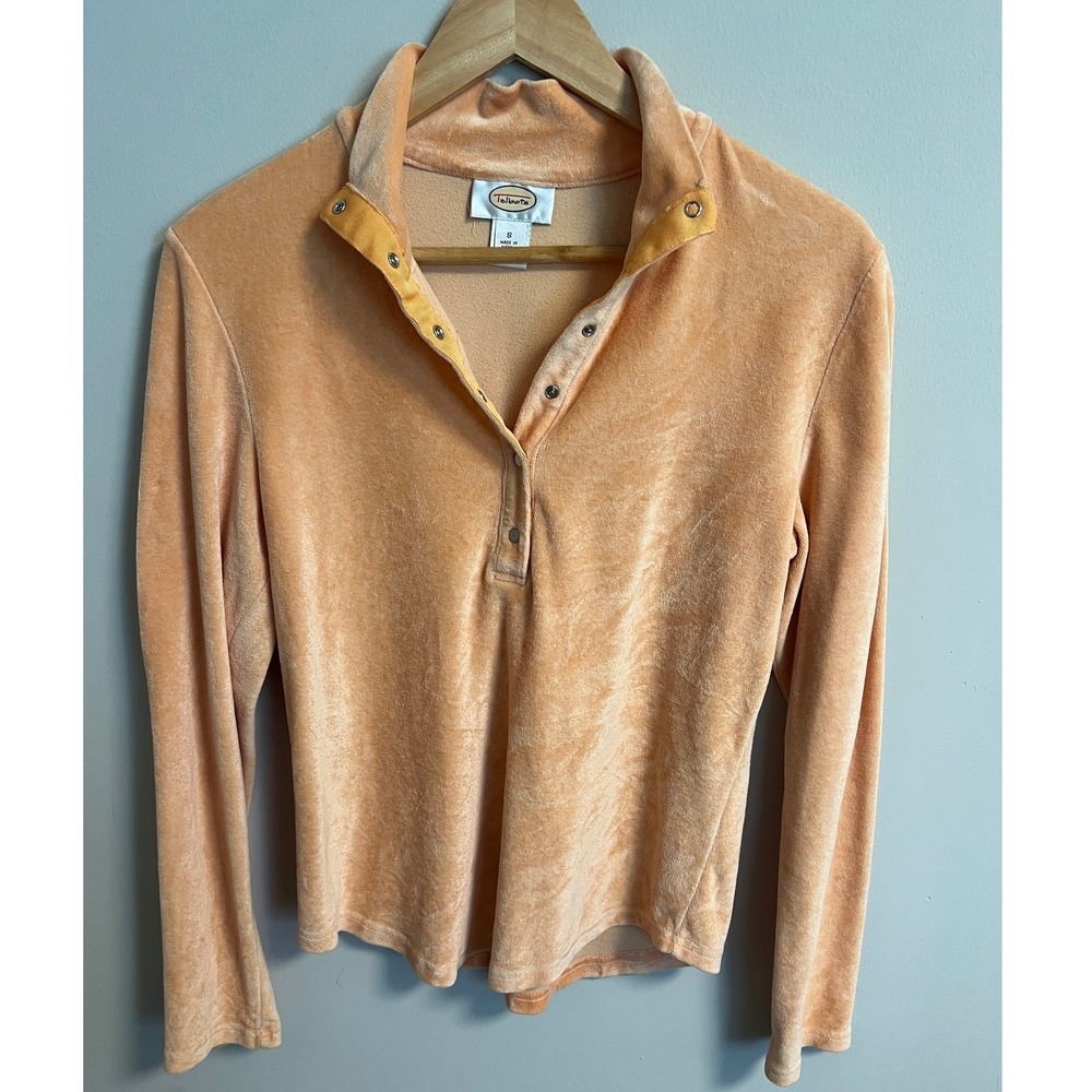 Vintage Talbots Velour Pullover Snap Top Small Peach Cotton Blend Y2K